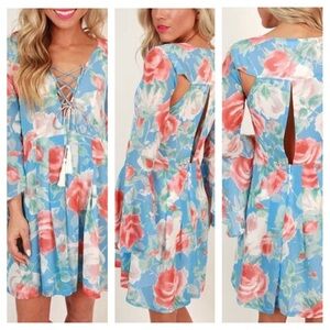 Olivaceous Blue Floral Mini Dress
